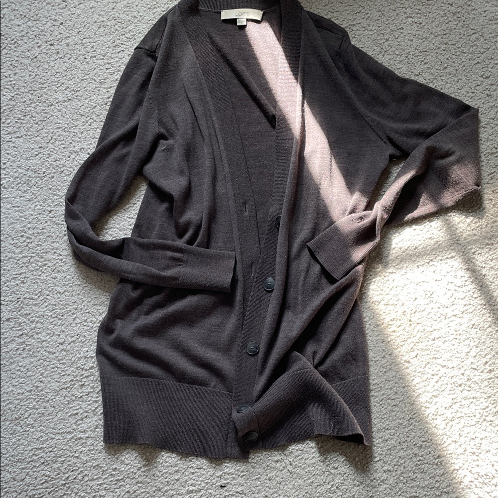 LOFT Brown Button-Front Long Cardigan